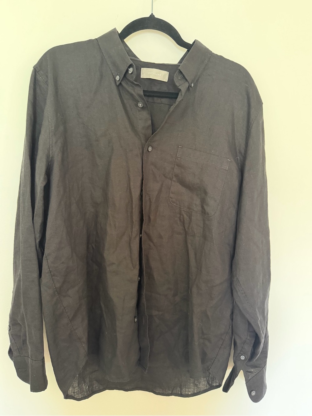 Everlane Black 100% Linen Long-Sleeve Button-Down Shirt